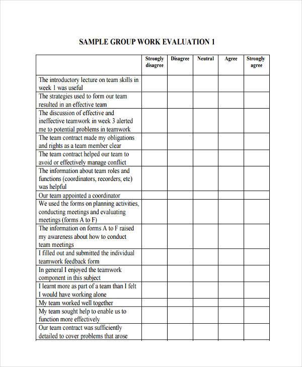 sample group work evaluation form