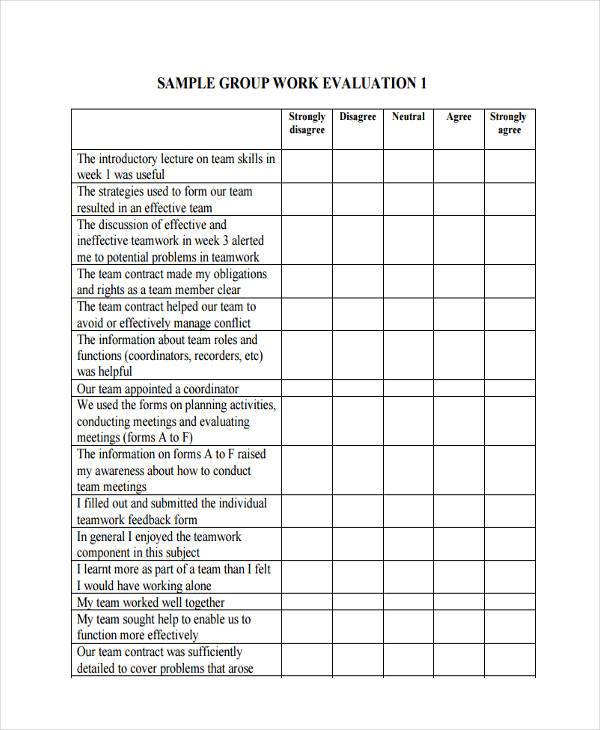 Evaluation Of Group Work Evaluation