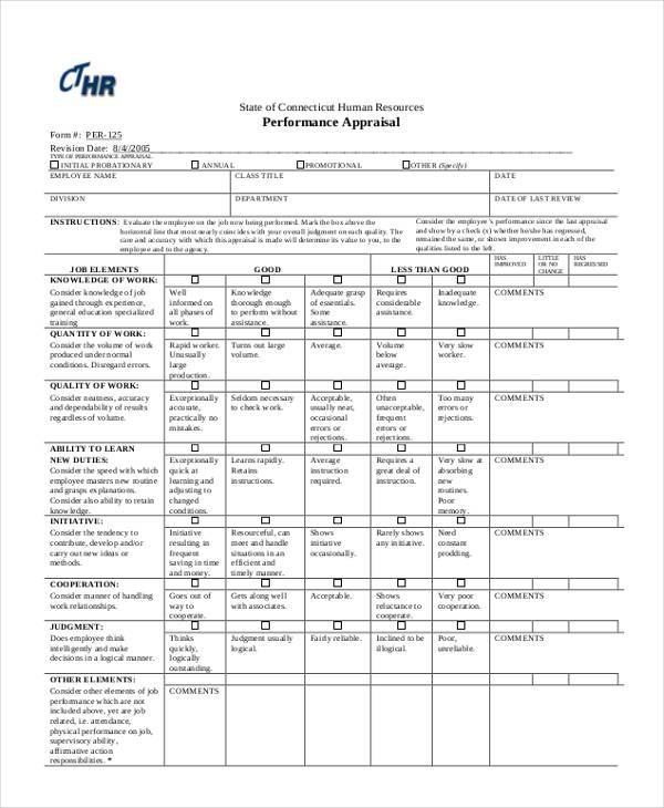 sample hr performance appraisal form1