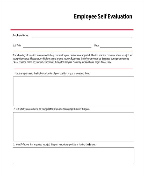 sample hr self evaluation form
