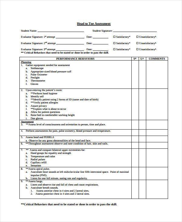 sample head to toe assessment form