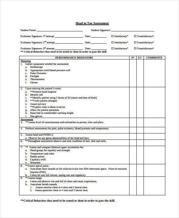 head to toe assessment checklist copd