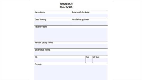 sample health check forms