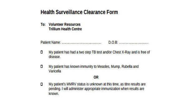 sample health surveillance forms