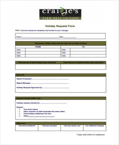 sample holiday request form