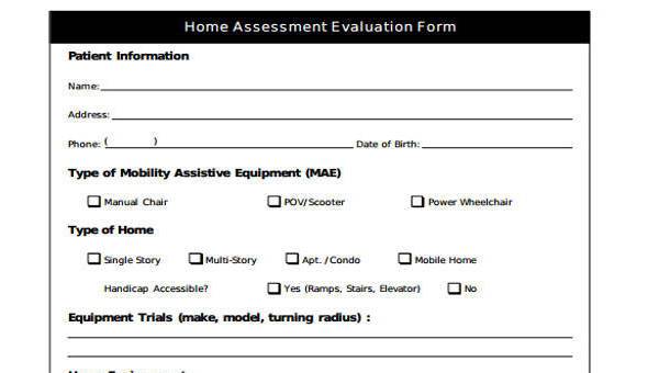 sample home evaluation forms