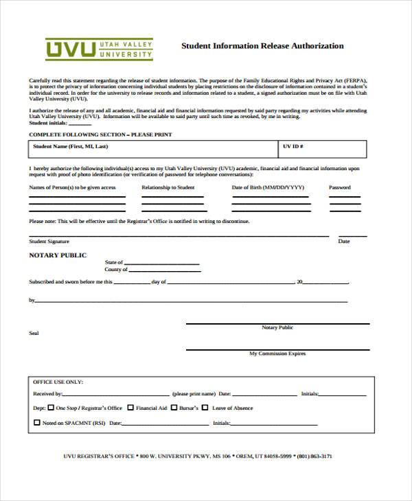 sample information release consent form