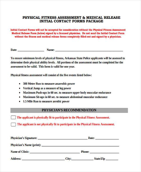 sample initial fitness assessment form