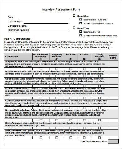 sample interview assessment form