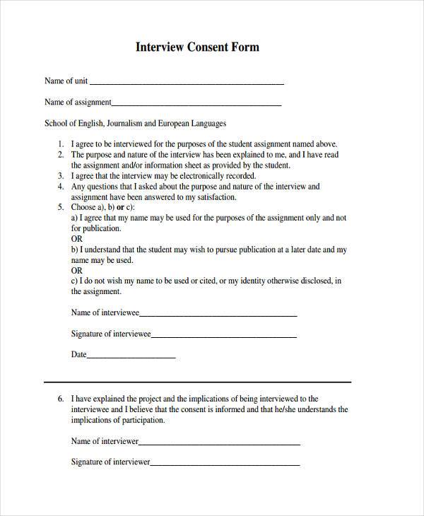 Interview Consent Form - Form example download