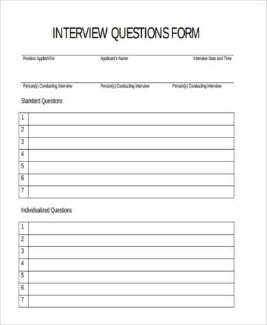 sample interview questionnaire form