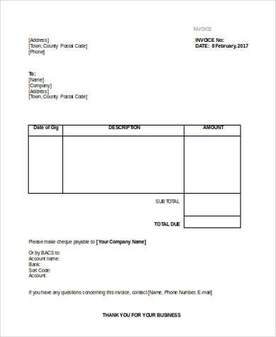 sample invoice form word format