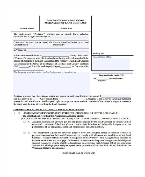 assignment of land contract form