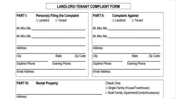 sample landlord complaint forms