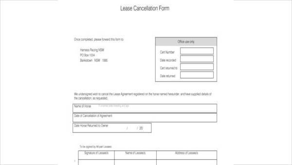 sample lease cancellation forms