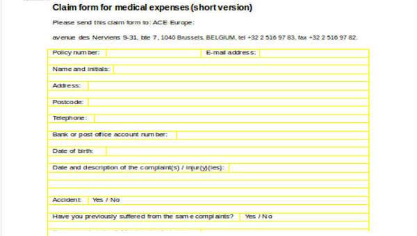 sample medical expense forms