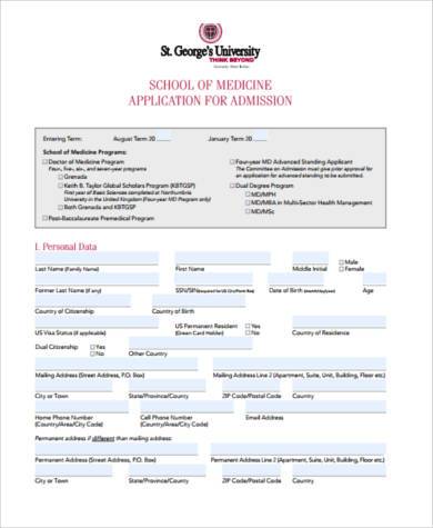 sample medical school application form