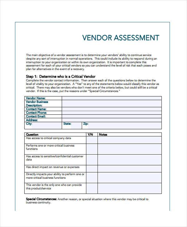 sample new vendor assessment form