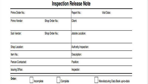 sample note release forms