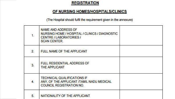 sample nursing registration forms