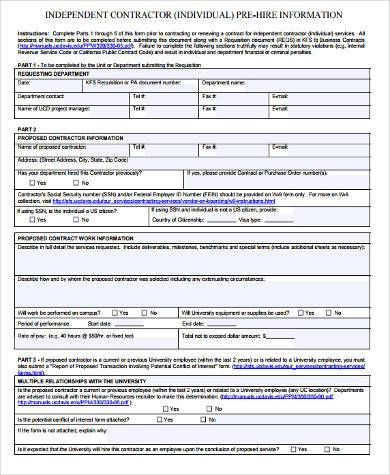 sample of independent contractor form 