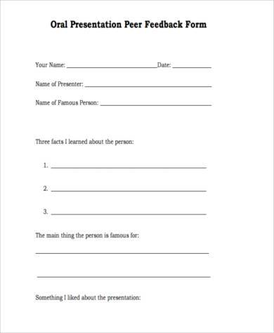 sample oral presentation feedback form
