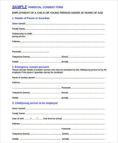 sample parental consent form