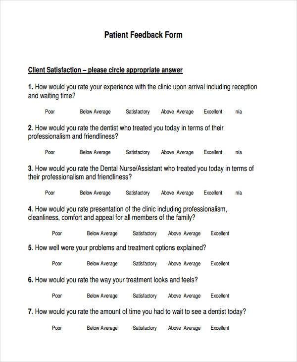 sample patient feedback form