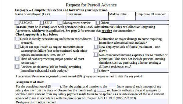 Free 9 Sample Payroll Advance Forms In Pdf Ms Word