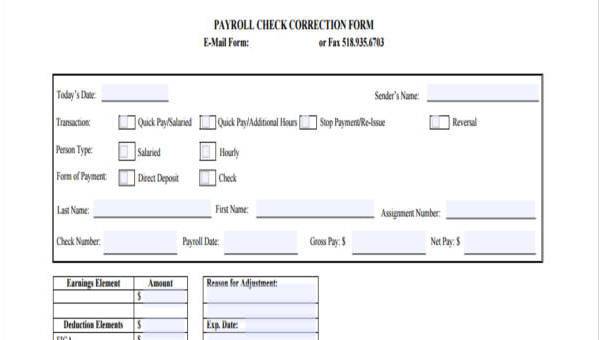 sample payroll correction forms