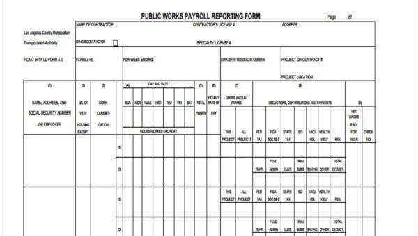sample payroll reporting forms