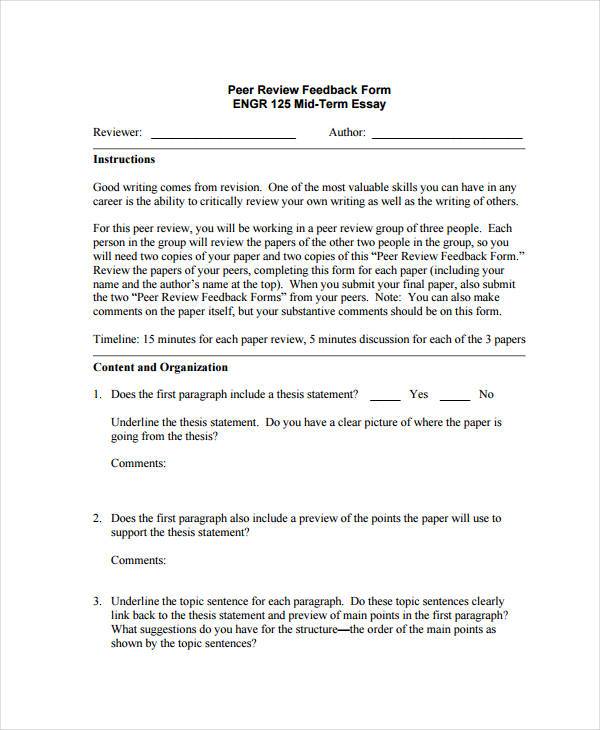 sample peer review feedback form