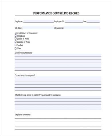 sample performance counseling form