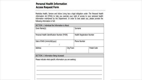 sample personal health forms