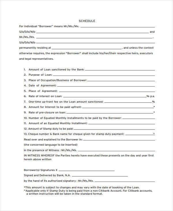 sample personal loan contract form