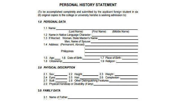 sample personal statement forms