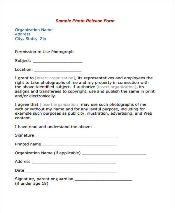 sample photographer copyright release form
