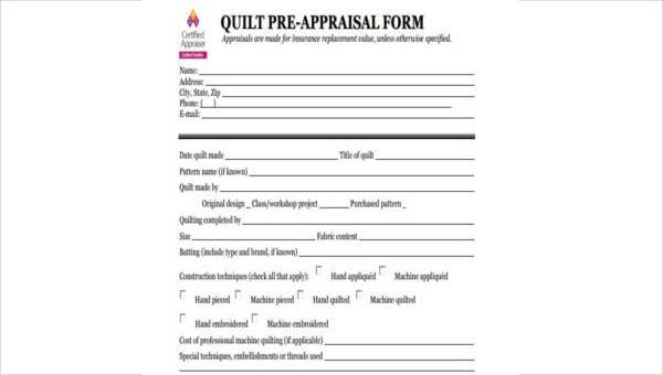 sample pre appraisal forms