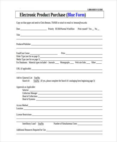 sample product purchase form