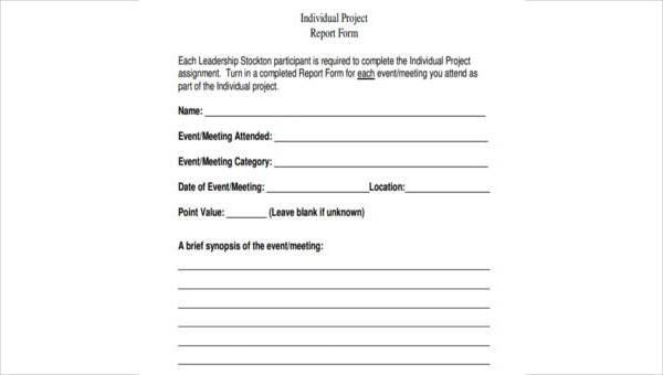 sample project report forms