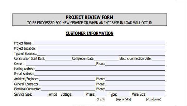 sample project review forms