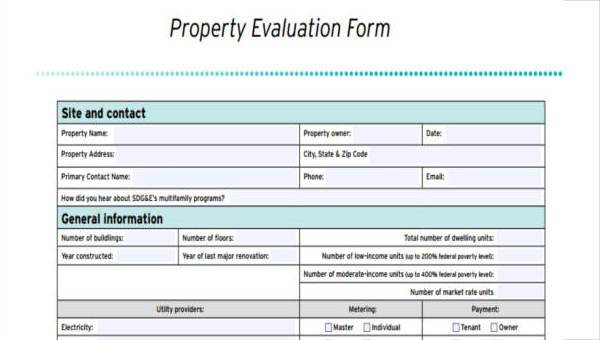 sample property evaluation forms
