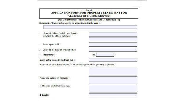 sample property statement forms