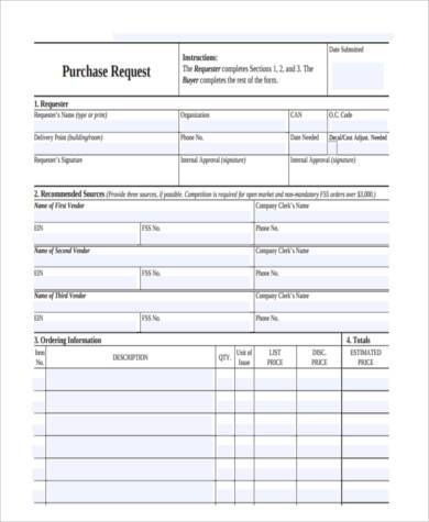 sample purchase request form