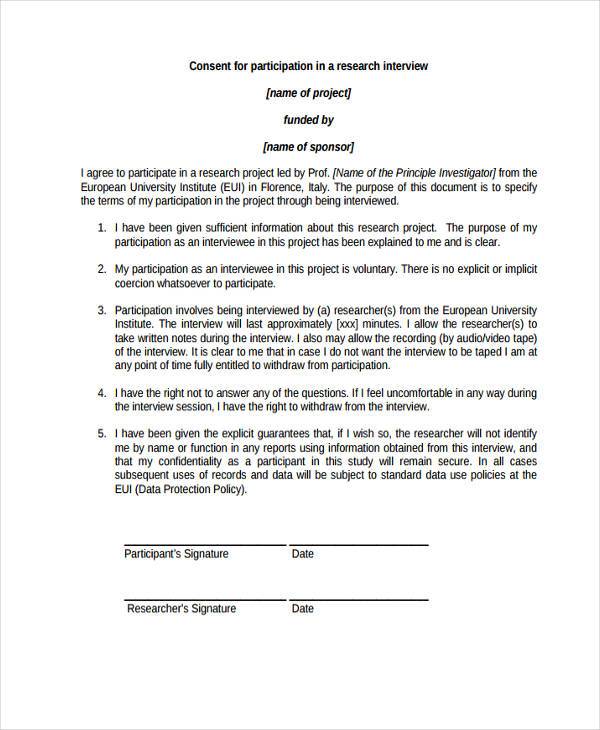 Consent Form Template For Interview