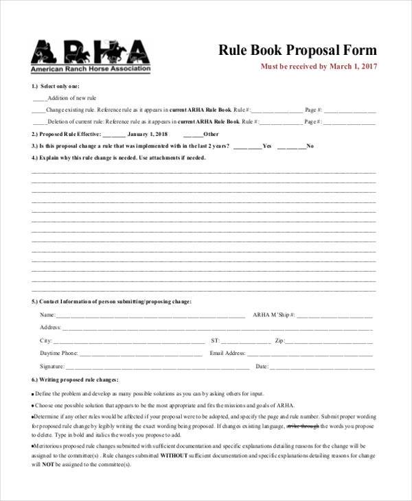 sample rule book proposal form