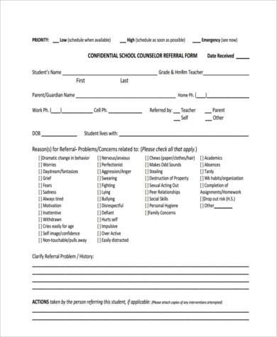 sample school counseling form