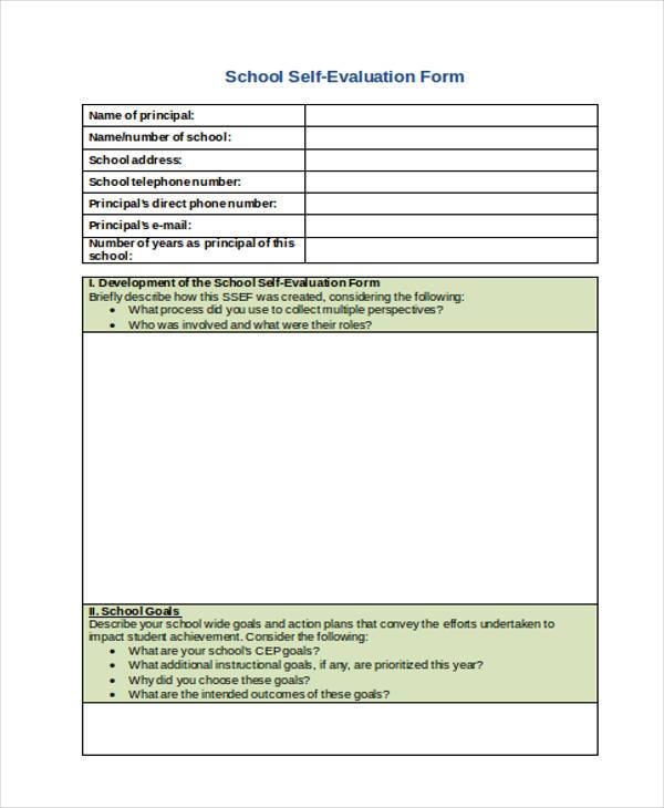 sample school self evaluation form