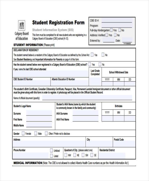 Student Registration Form Templates