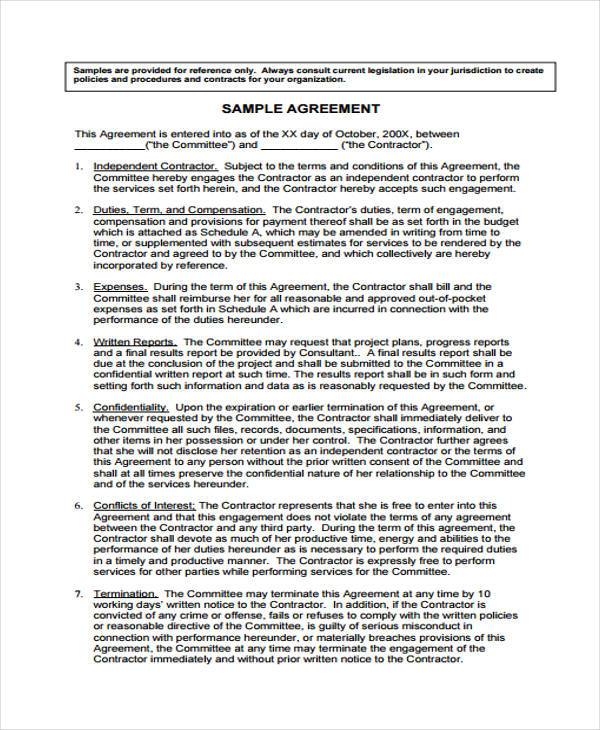 sample service agreement contract form